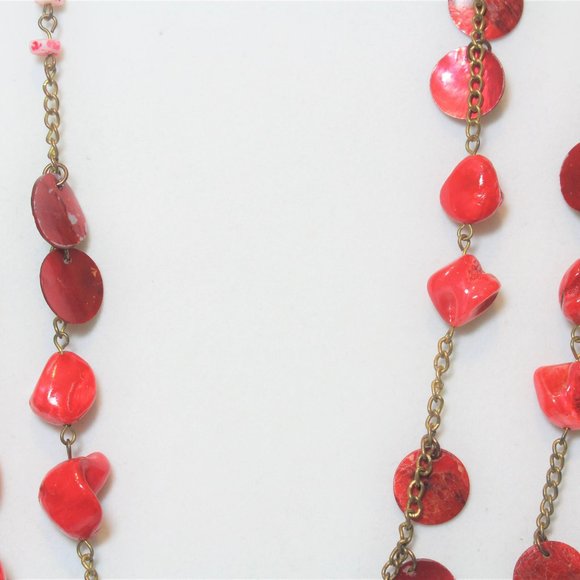 90s Red Abalone Shell Coin Long Sweater Necklace - Picture 4 of 12